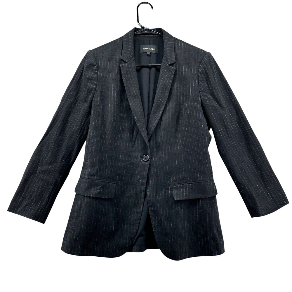 Kobi Halperin Revi Blazer Jacket Size S Black Pinstripe Linen Blend One Button